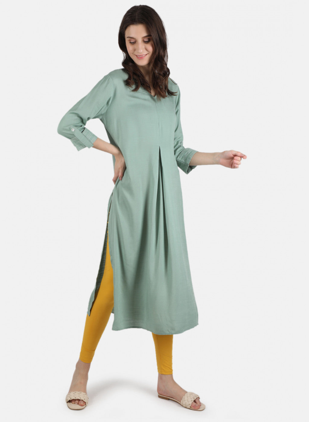 Women Mustard Plain Legging