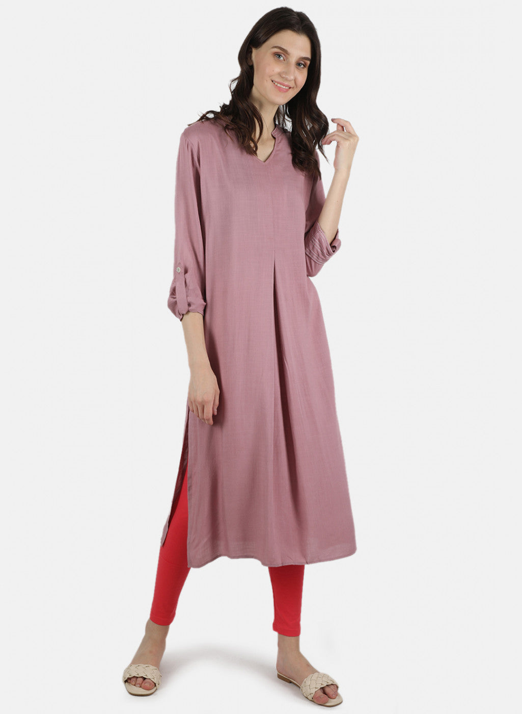 Women Pink Plain Legging