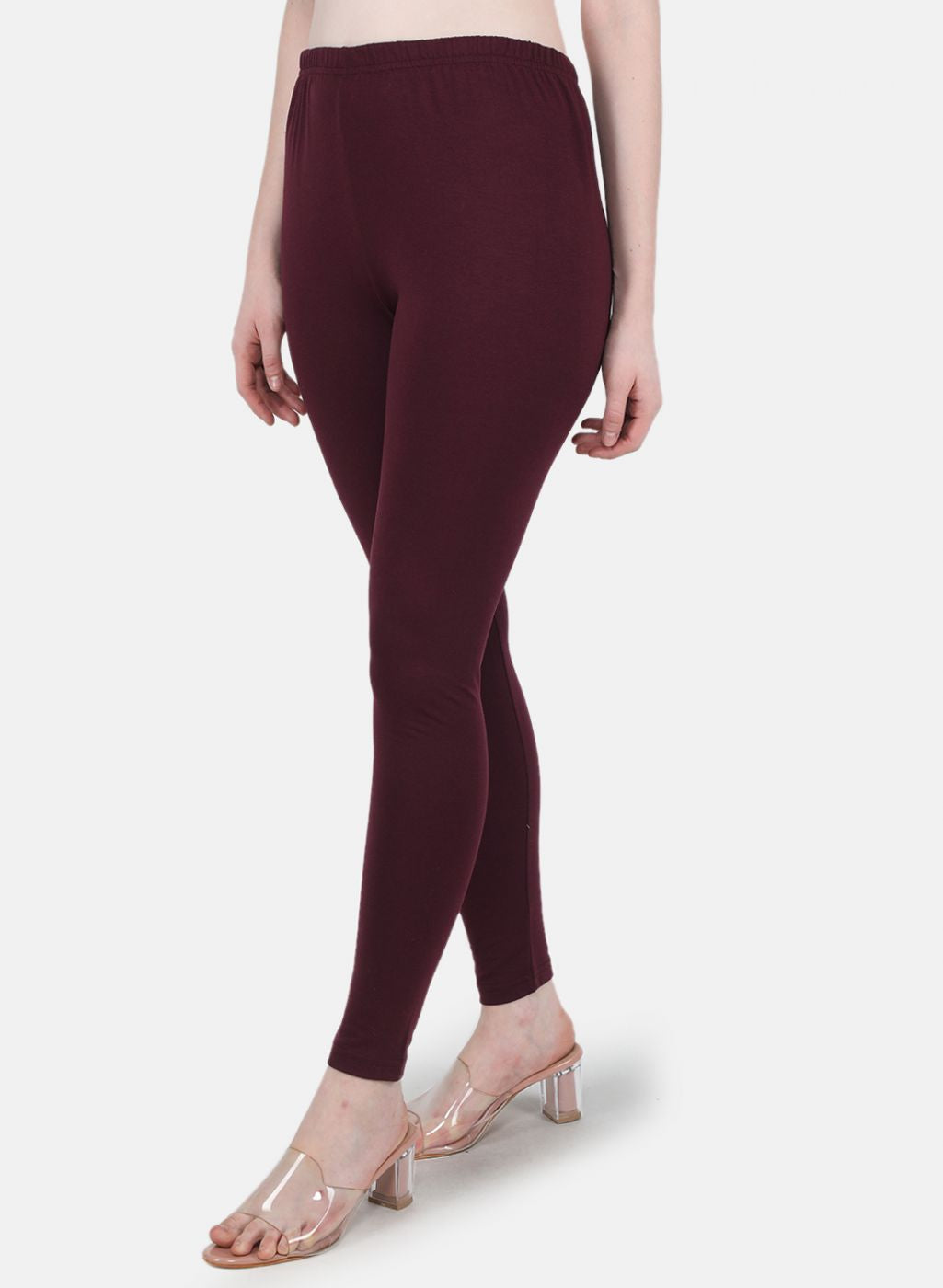 Women Maroon Solid Legging