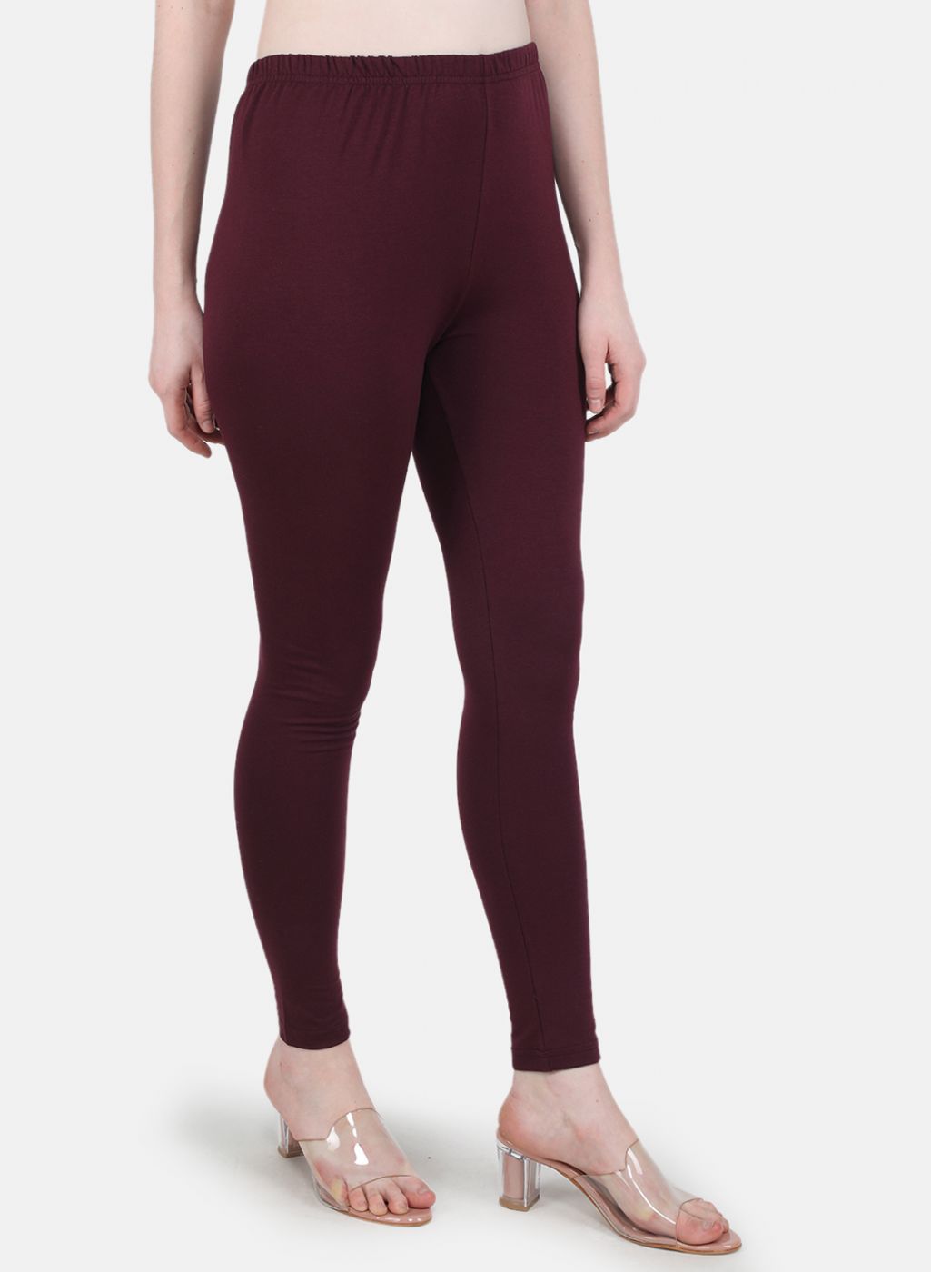 Women Maroon Solid Legging