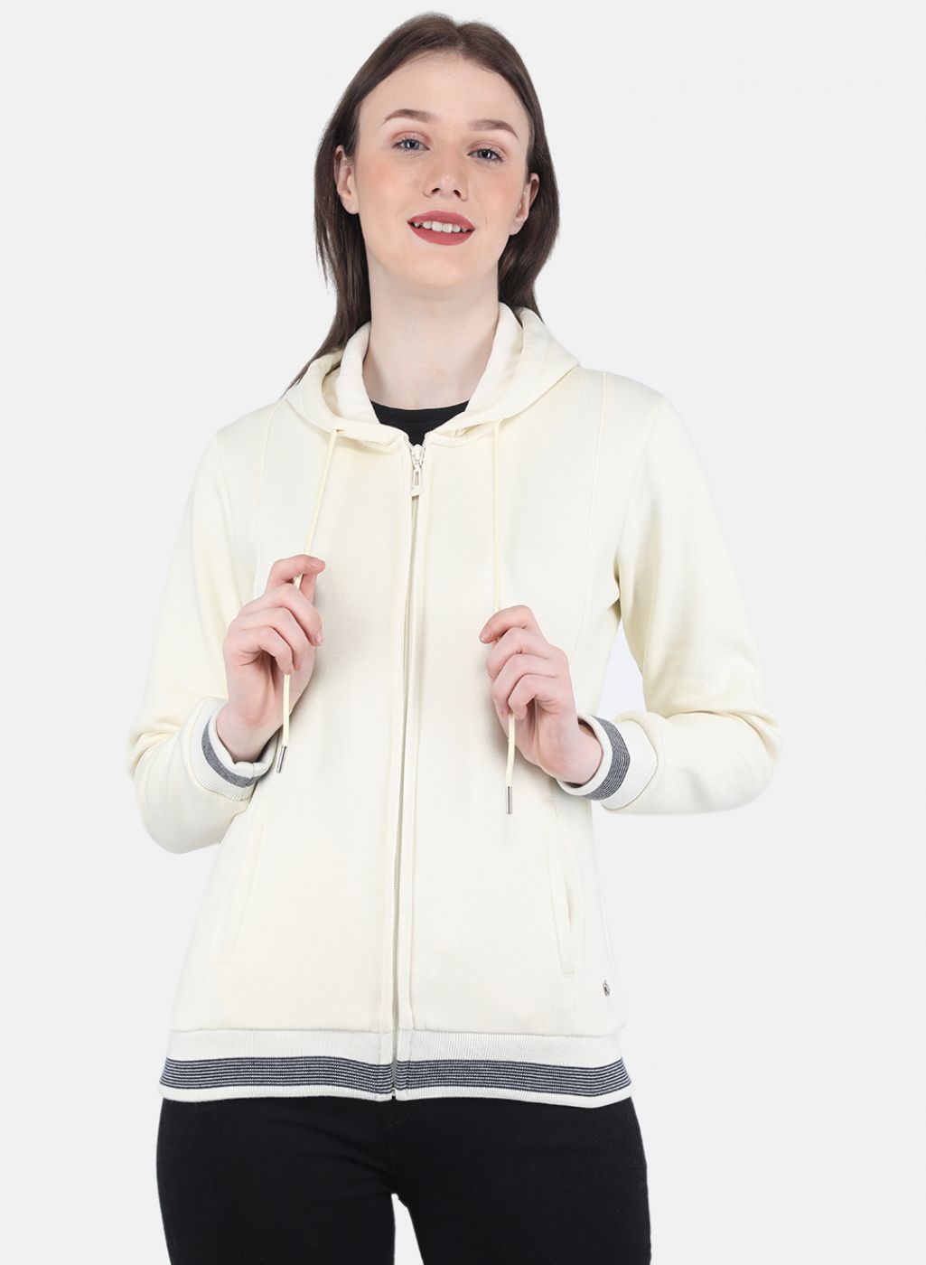 Women Cream Solid Sweatshirt