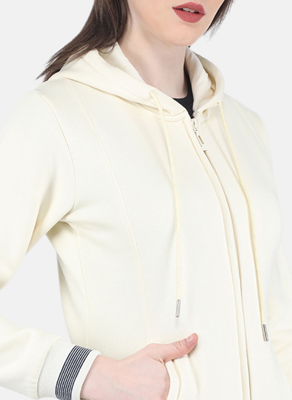 Women Cream Solid Sweatshirt