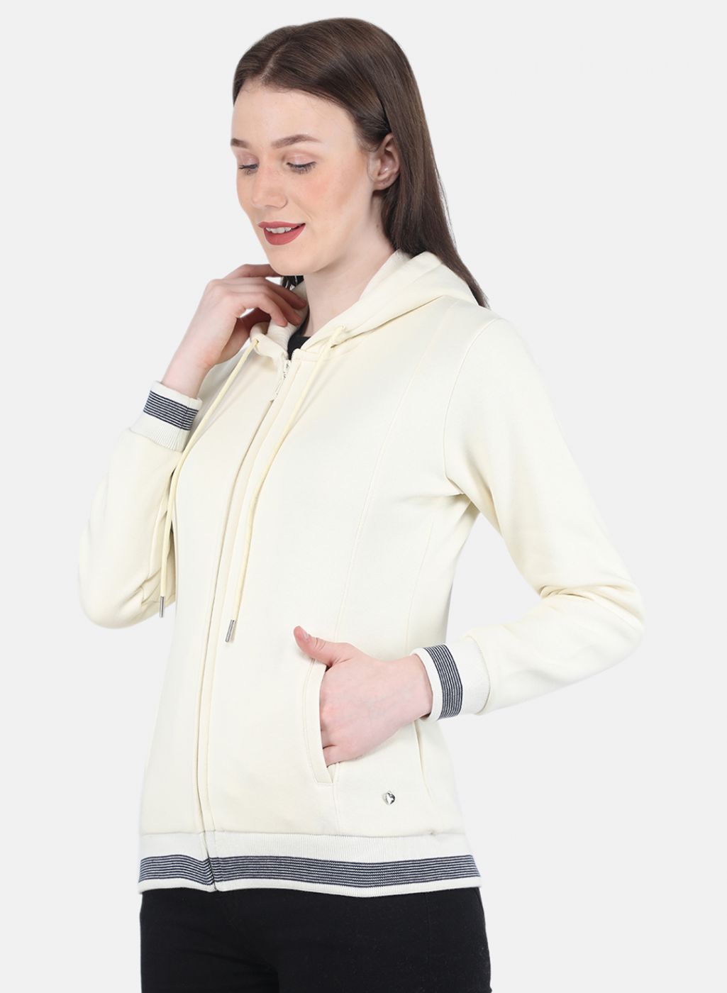 Women Cream Solid Sweatshirt