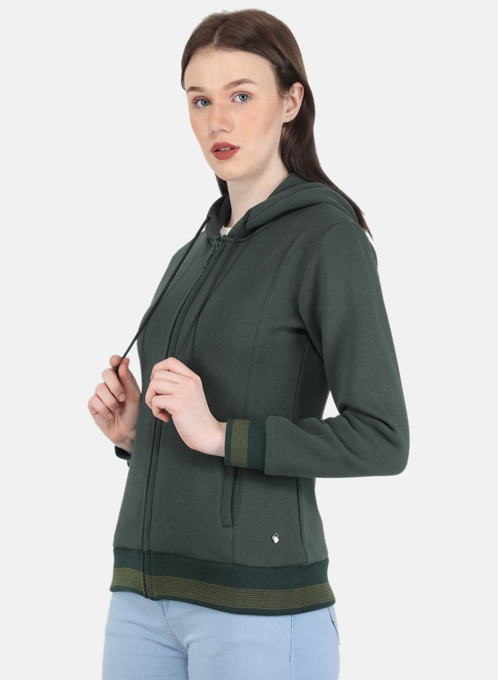 Women Green Solid Sweatshirt