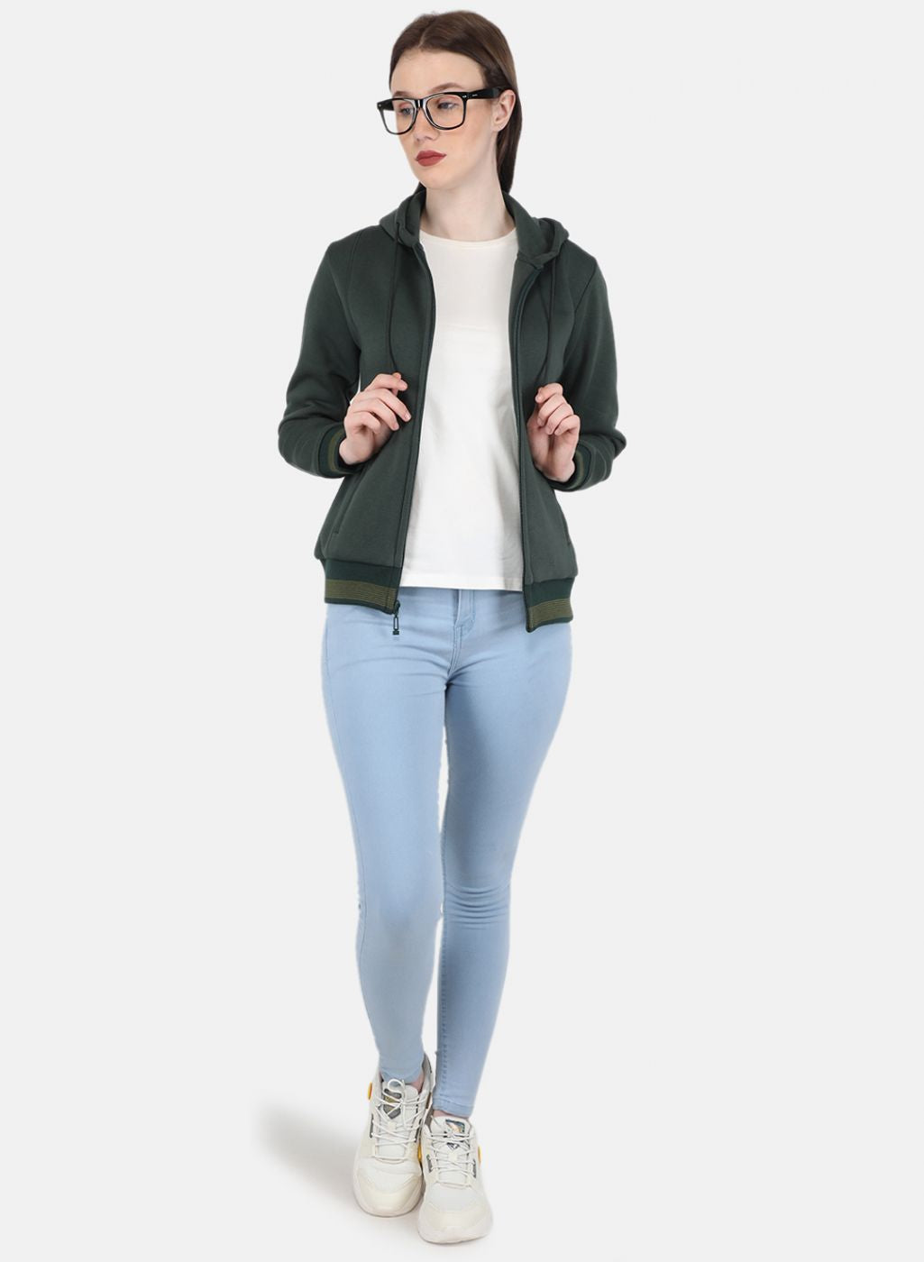 Women Green Solid Sweatshirt