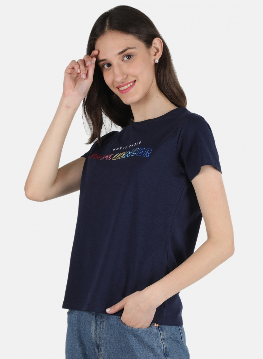 Women Navy Blue Embroidered Top