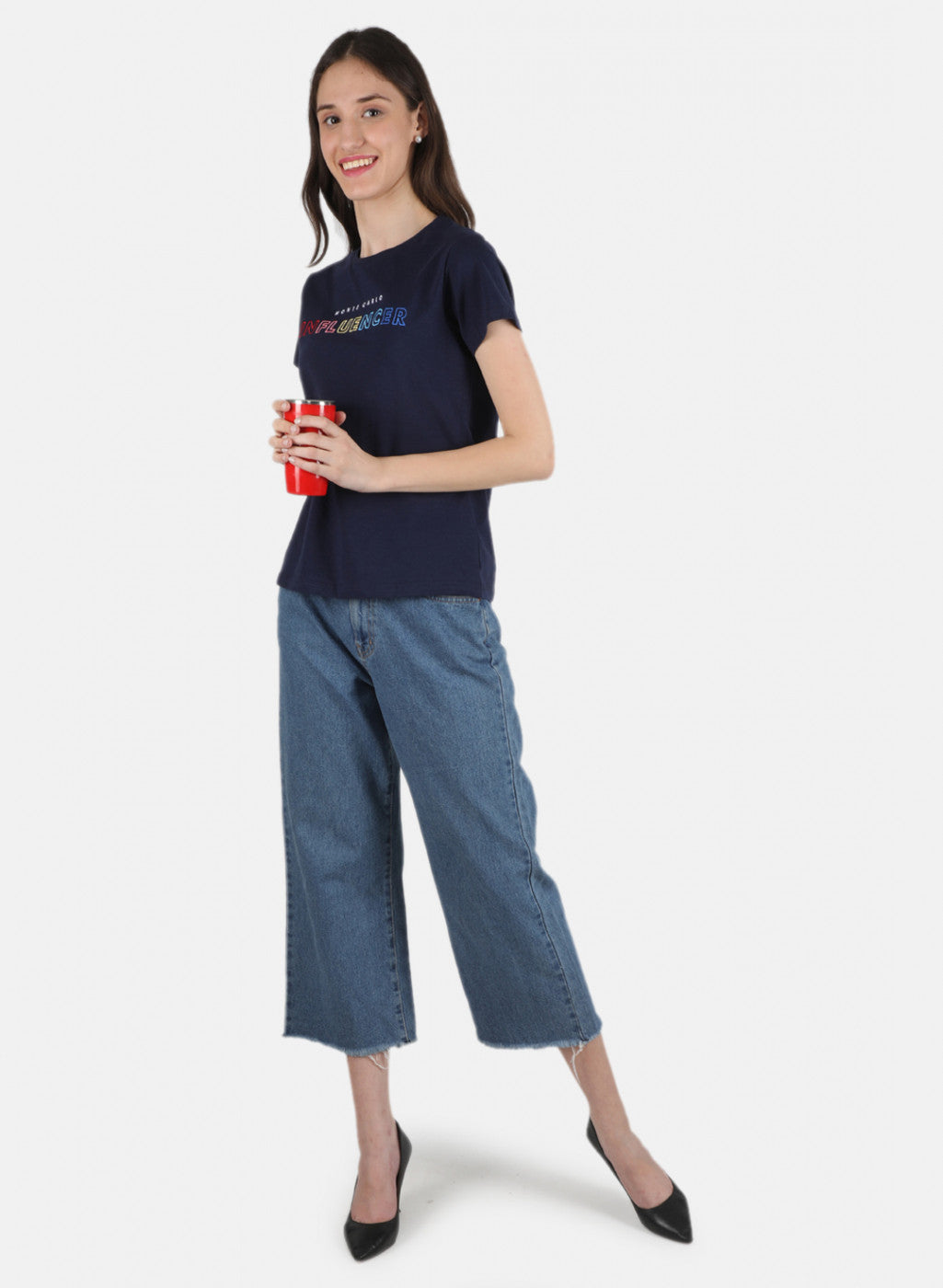 Women Navy Blue Embroidered Top