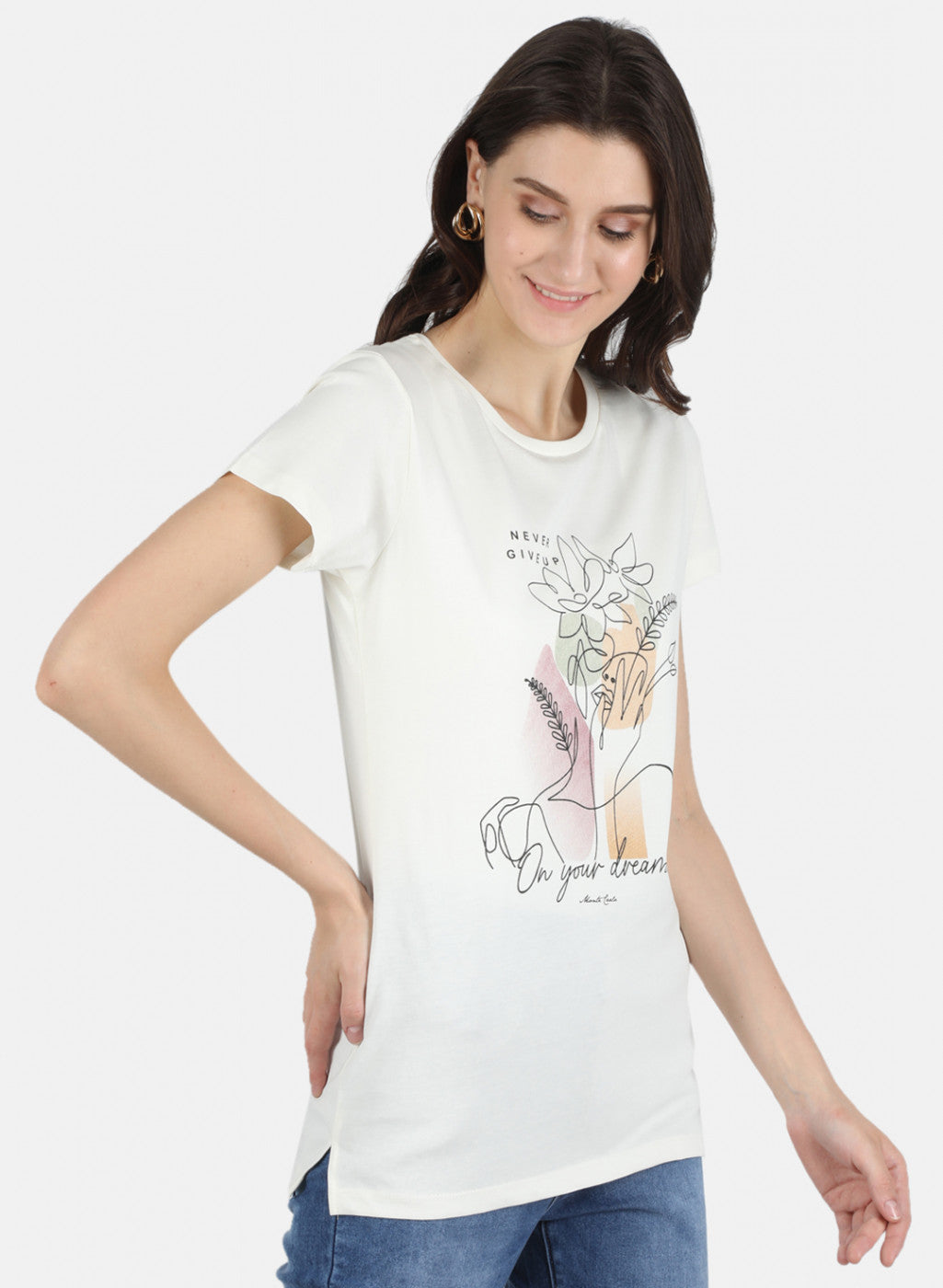 Women Cream & Blue Printed Top 2 PCs