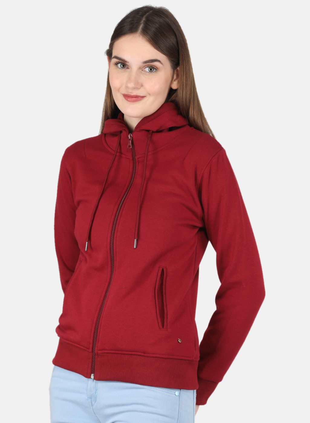 Women Maroon Solid Sweatshirt