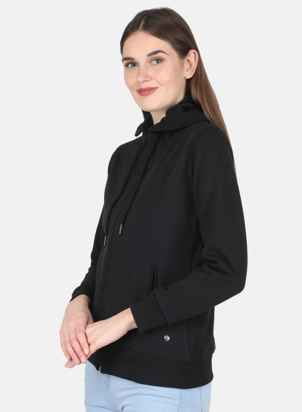 Women Black Solid Sweatshirt