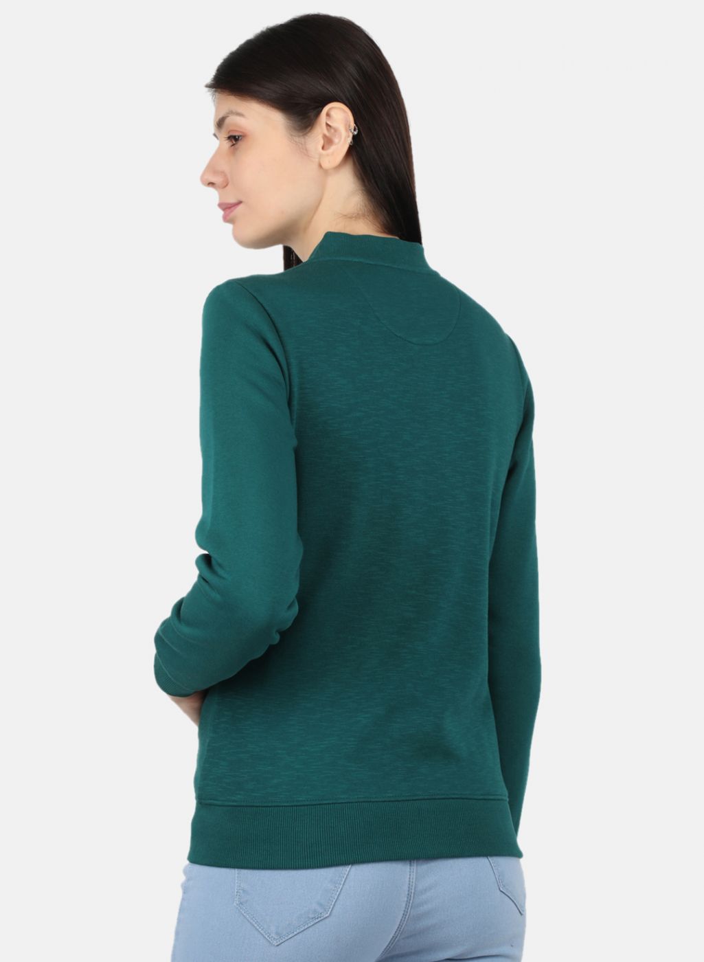Women Green Solid Sweatshirt