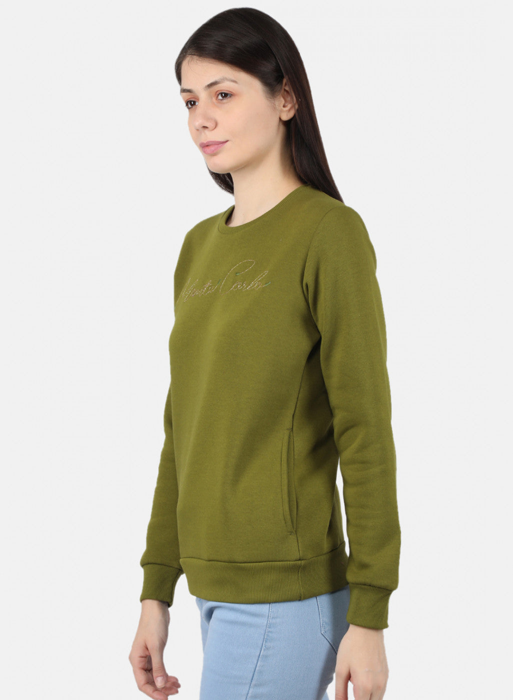 Women Green Embroidered Sweatshirt