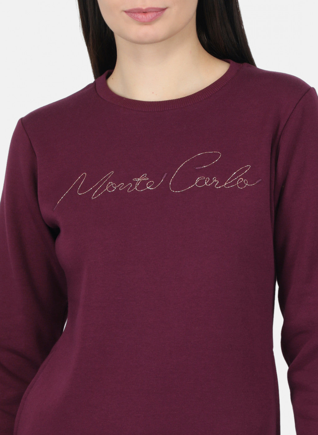 Women Burgundy Embroidered Sweatshirt
