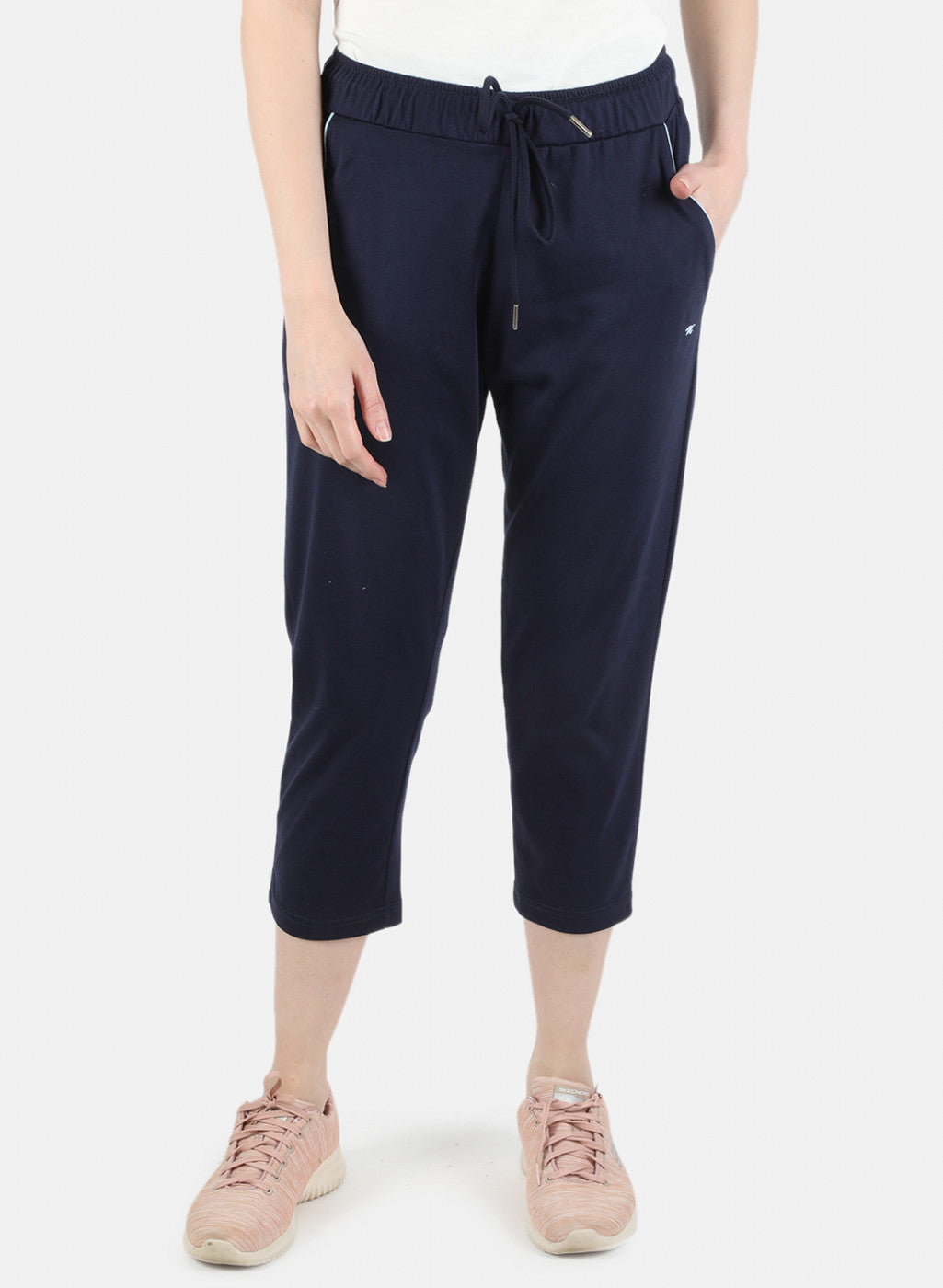 Women Navy Blue Plain Capri