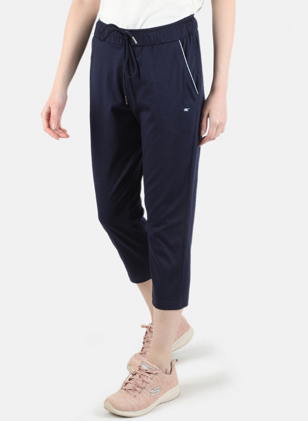 Women Navy Blue Plain Capri