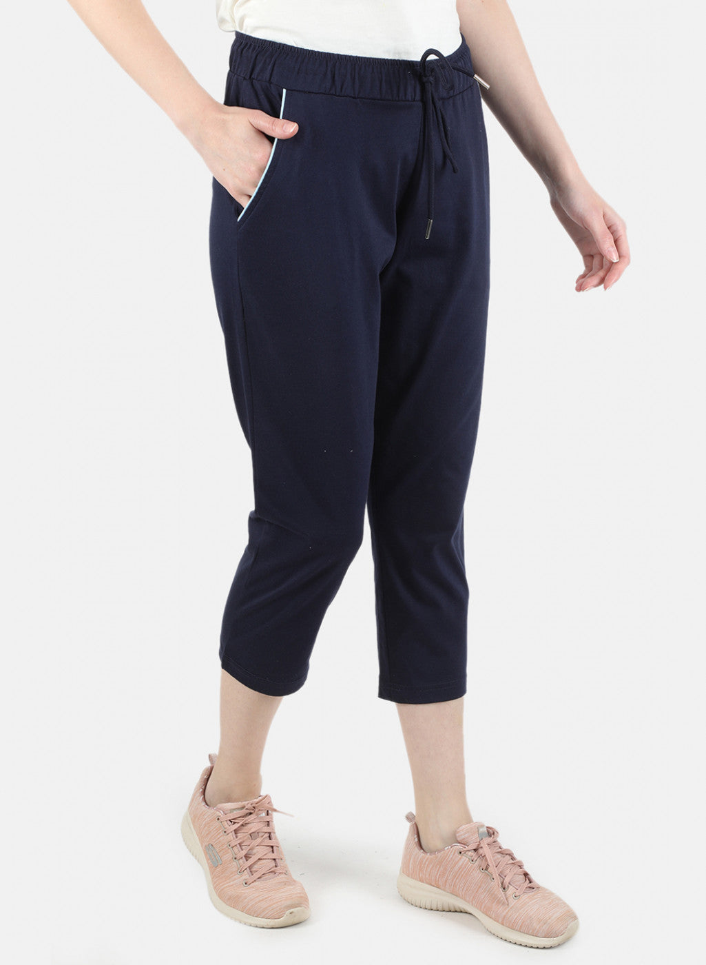 Women Navy Blue Plain Capri