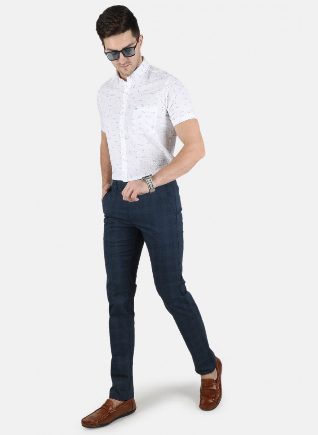 Men Navy Blue Smart Fit Trouser
