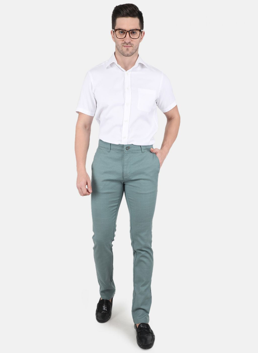 Men Navy Blue Smart Fit Trouser