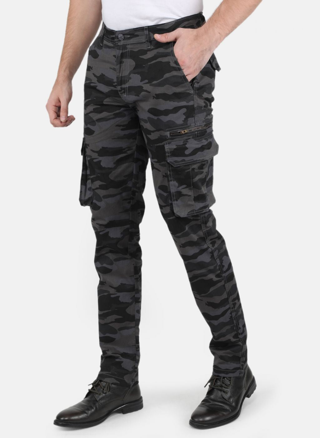 Men Grey Smart Fit Cargo Trouser