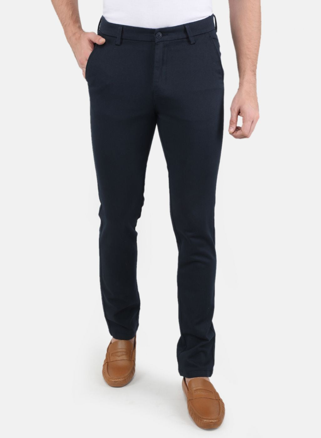 Men Navy Blue Slim Fit Trouser