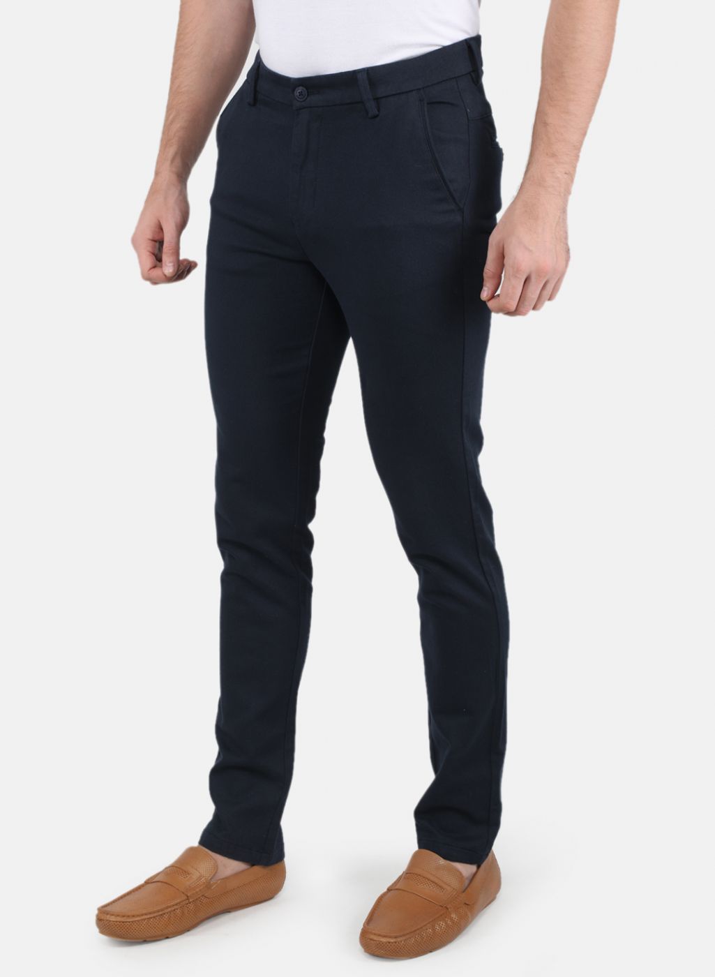Men Navy Blue Slim Fit Trouser