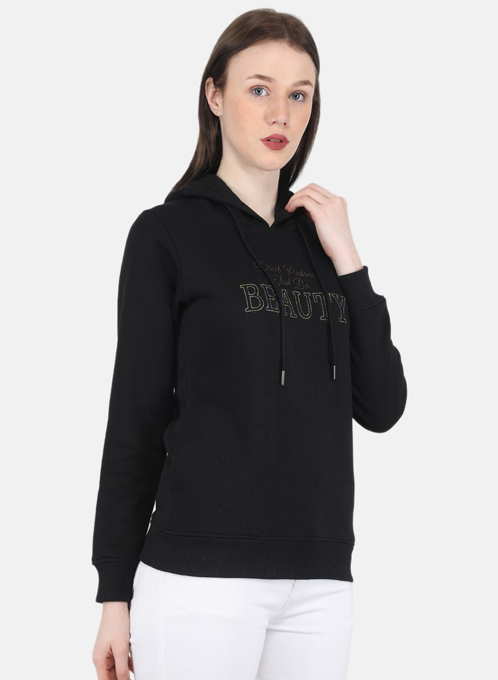 Women Black Embroidered Sweatshirt