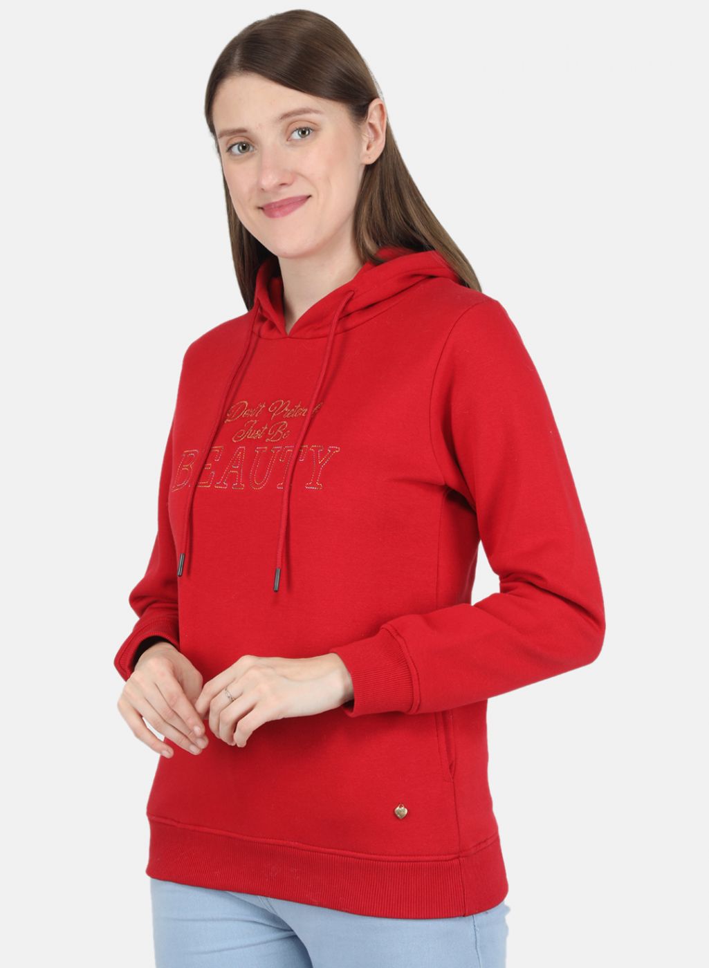 Women Red Embroidered Sweatshirt