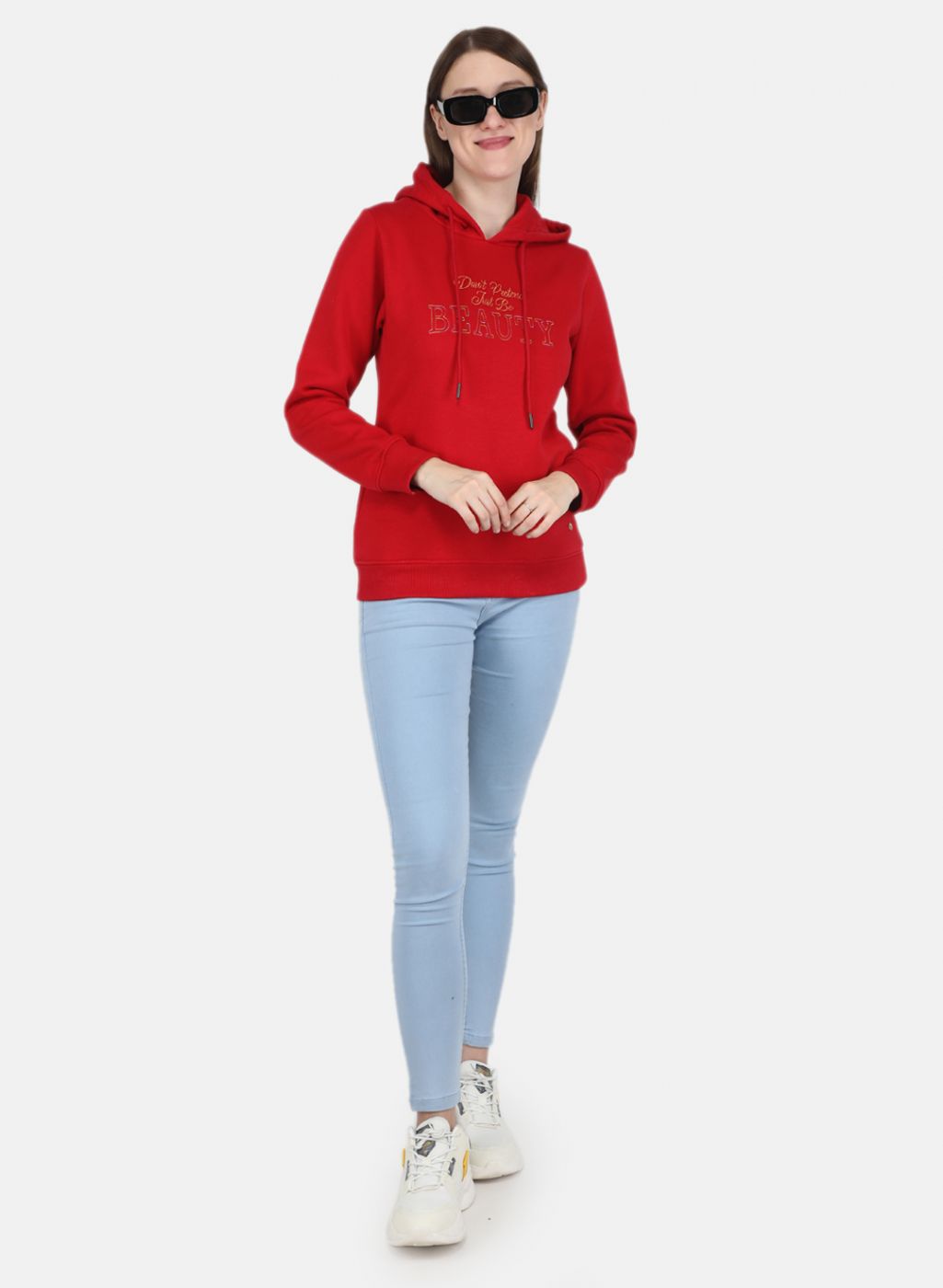 Women Red Embroidered Sweatshirt