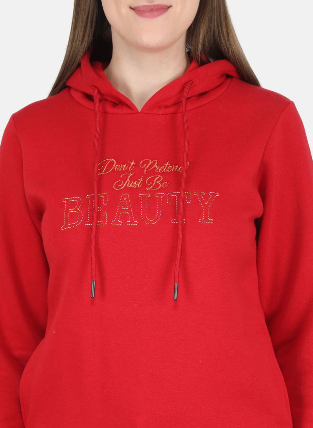 Women Red Embroidered Sweatshirt