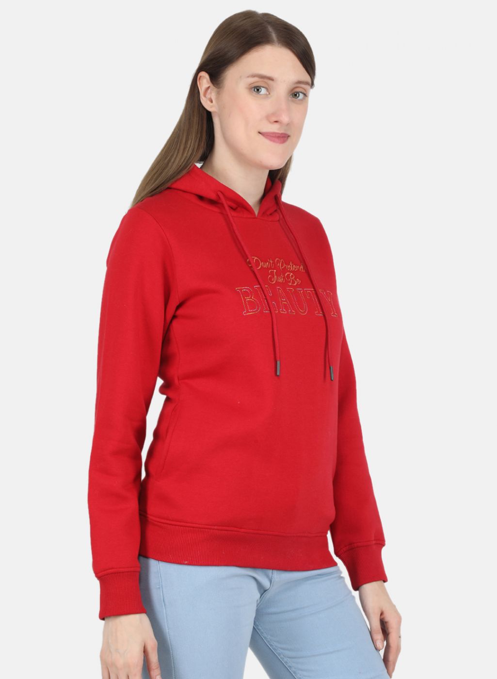 Women Red Embroidered Sweatshirt