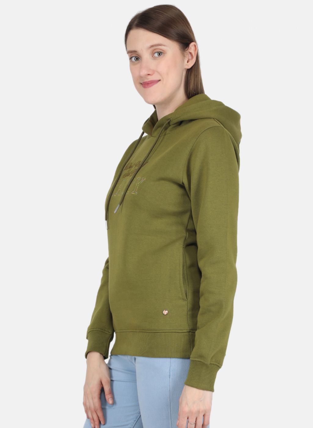 Women Olive Embroidered Sweatshirt