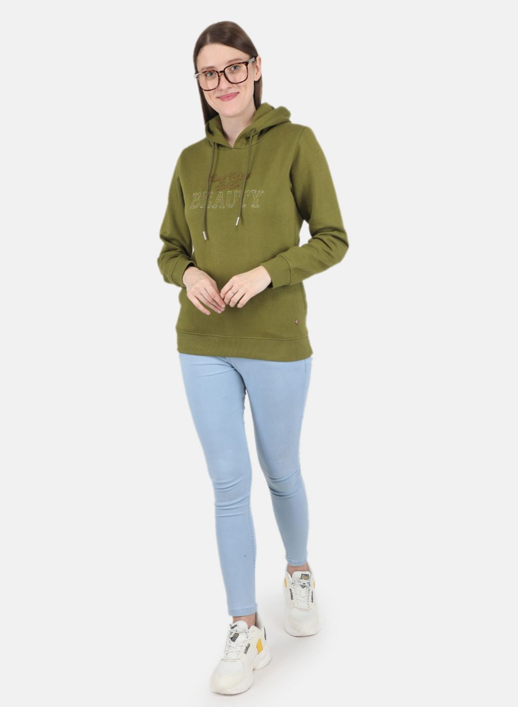 Women Olive Embroidered Sweatshirt