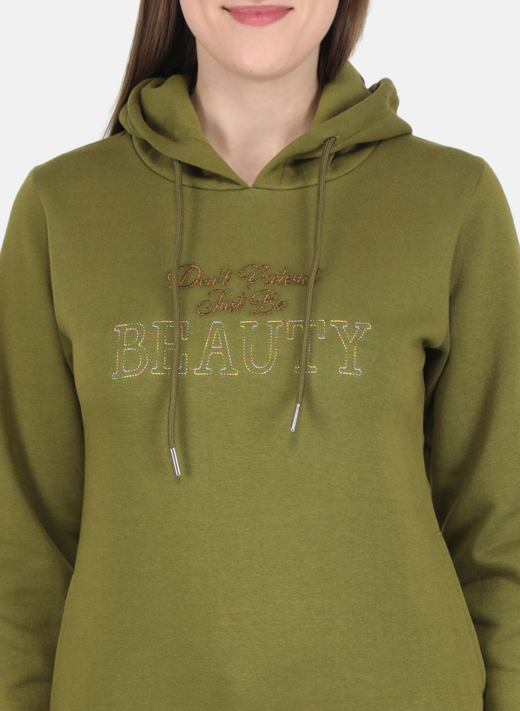 Women Olive Embroidered Sweatshirt