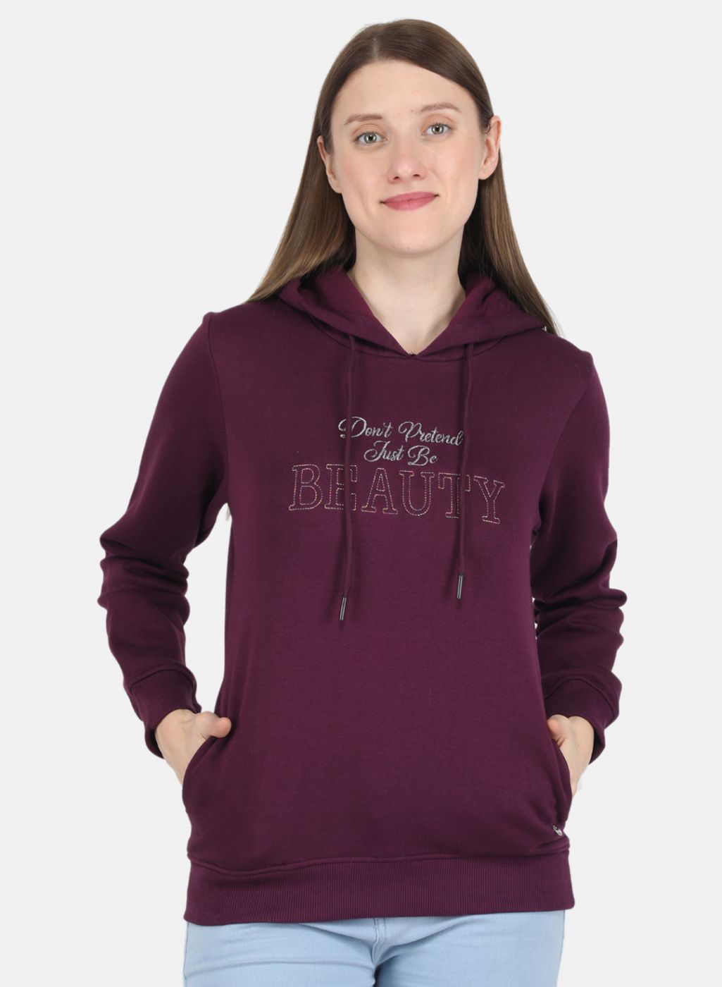 Women Purple Embroidered Sweatshirt