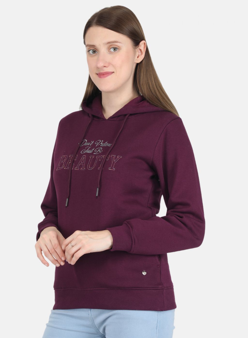 Women Purple Embroidered Sweatshirt