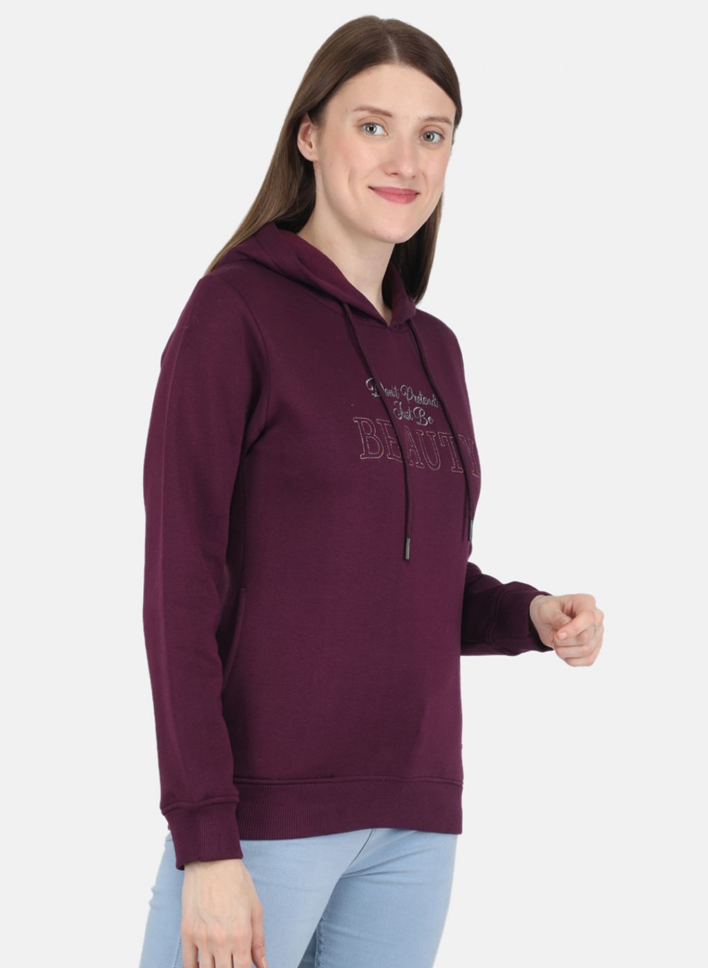 Women Purple Embroidered Sweatshirt