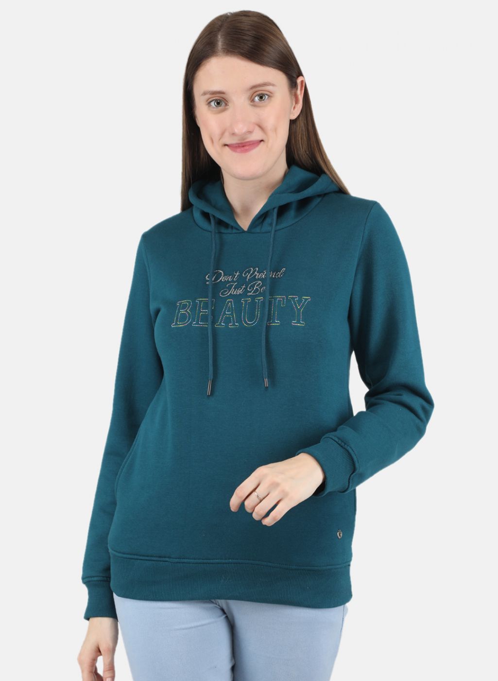 Women Green Embroidered Sweatshirt