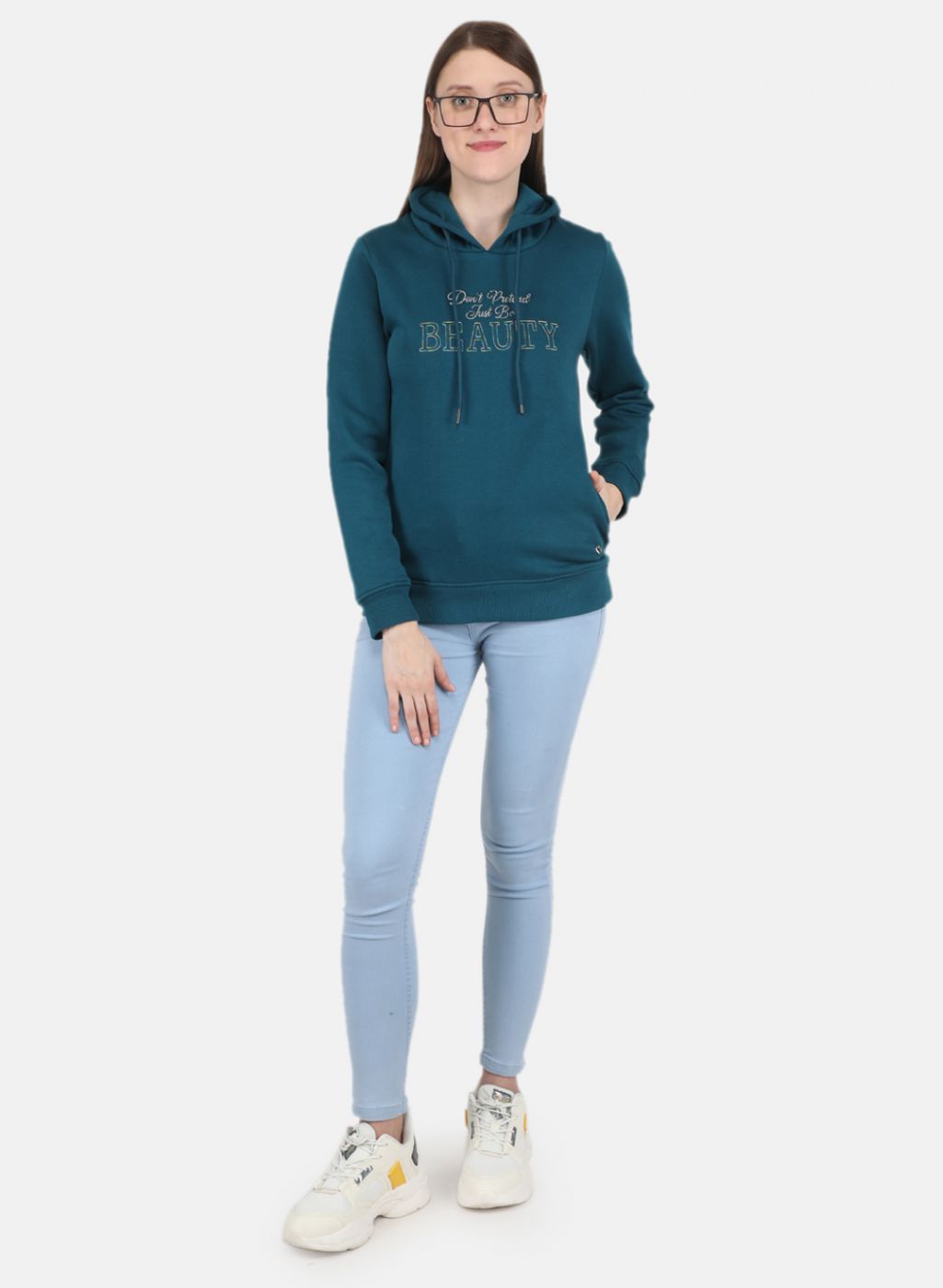 Women Green Embroidered Sweatshirt