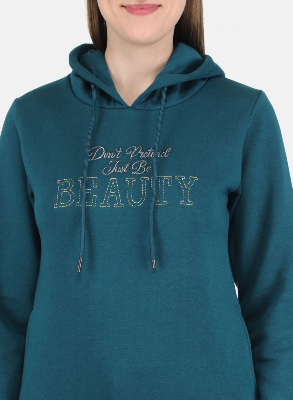Women Green Embroidered Sweatshirt