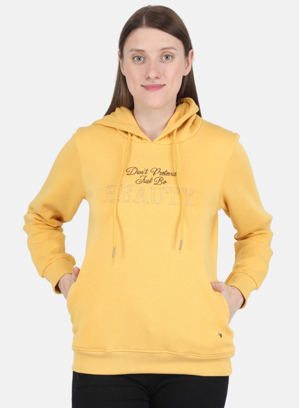 Women Yellow Embroidered Sweatshirt