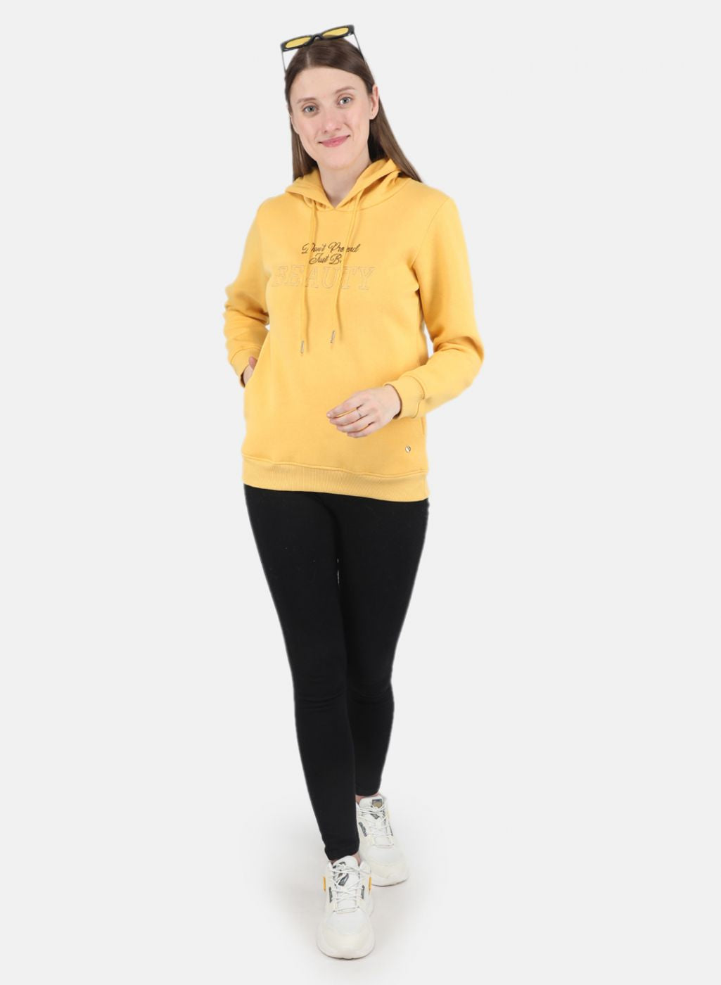 Women Yellow Embroidered Sweatshirt