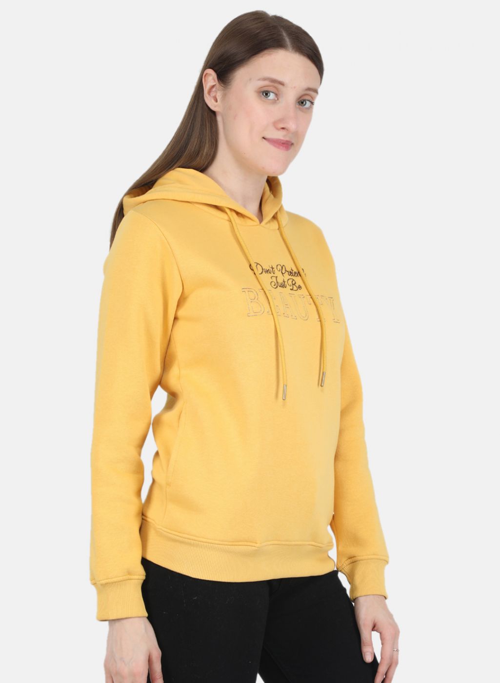 Women Yellow Embroidered Sweatshirt