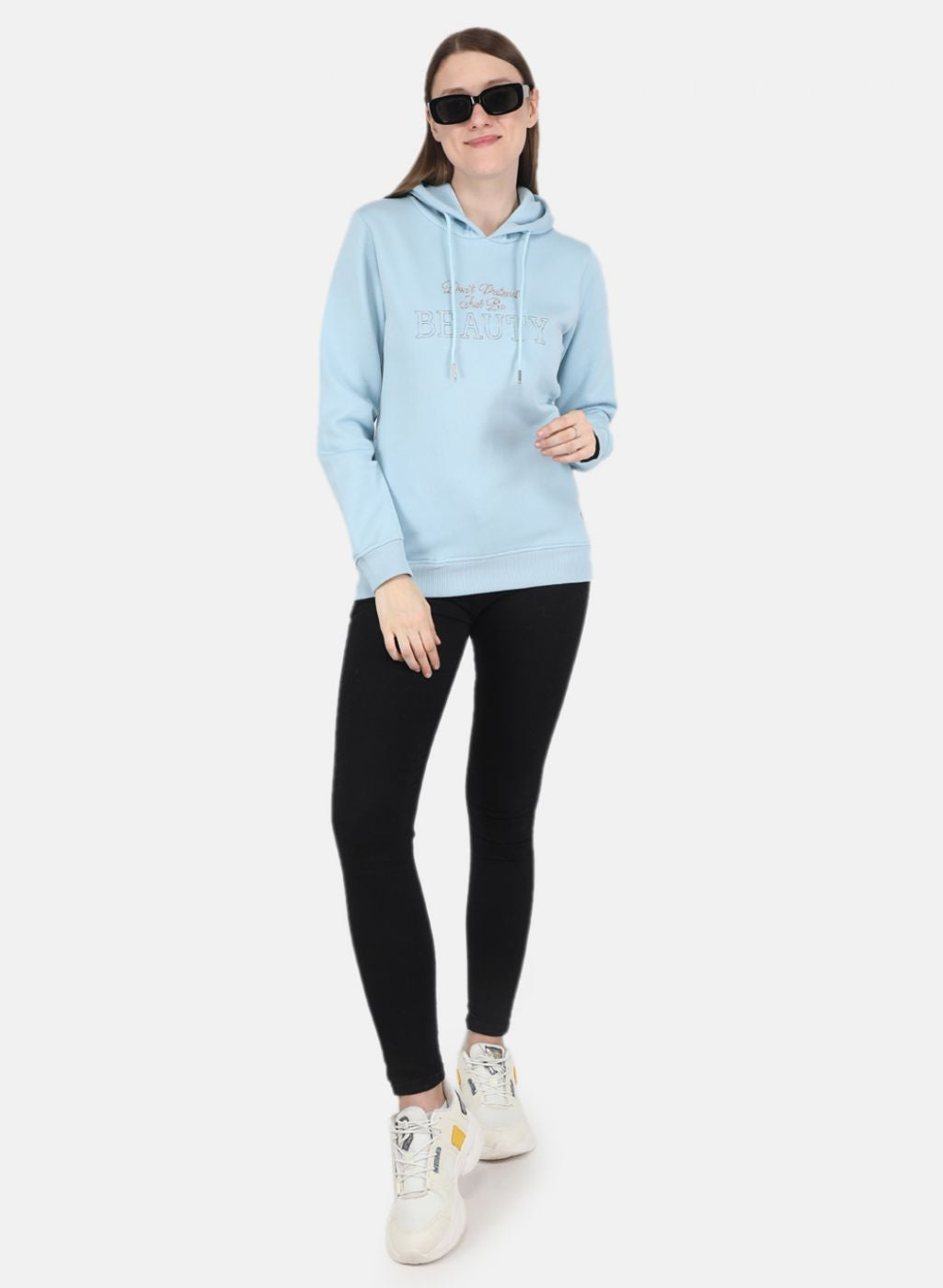 Women Sky Blue Embroidered Sweatshirt
