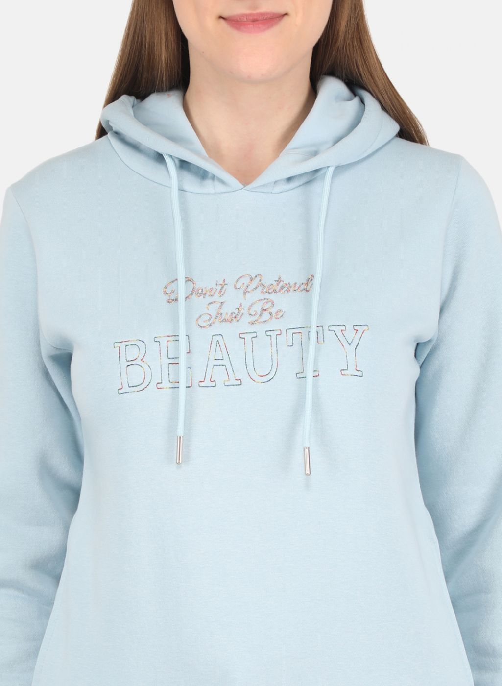 Women Sky Blue Embroidered Sweatshirt