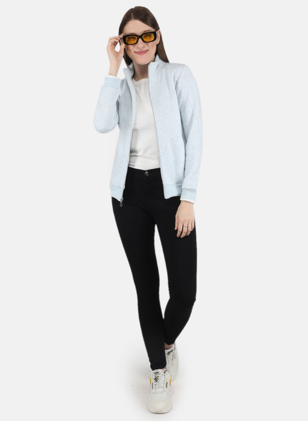 Women Sky Blue Stripe Sweatshirt