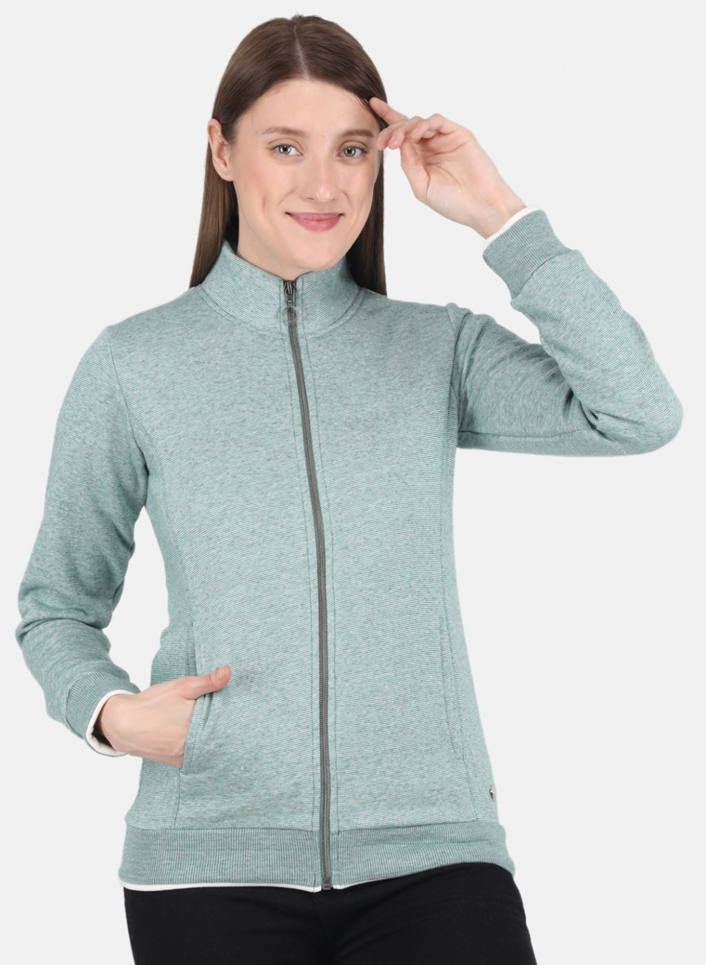 Women Green Stripe Sweatshirt