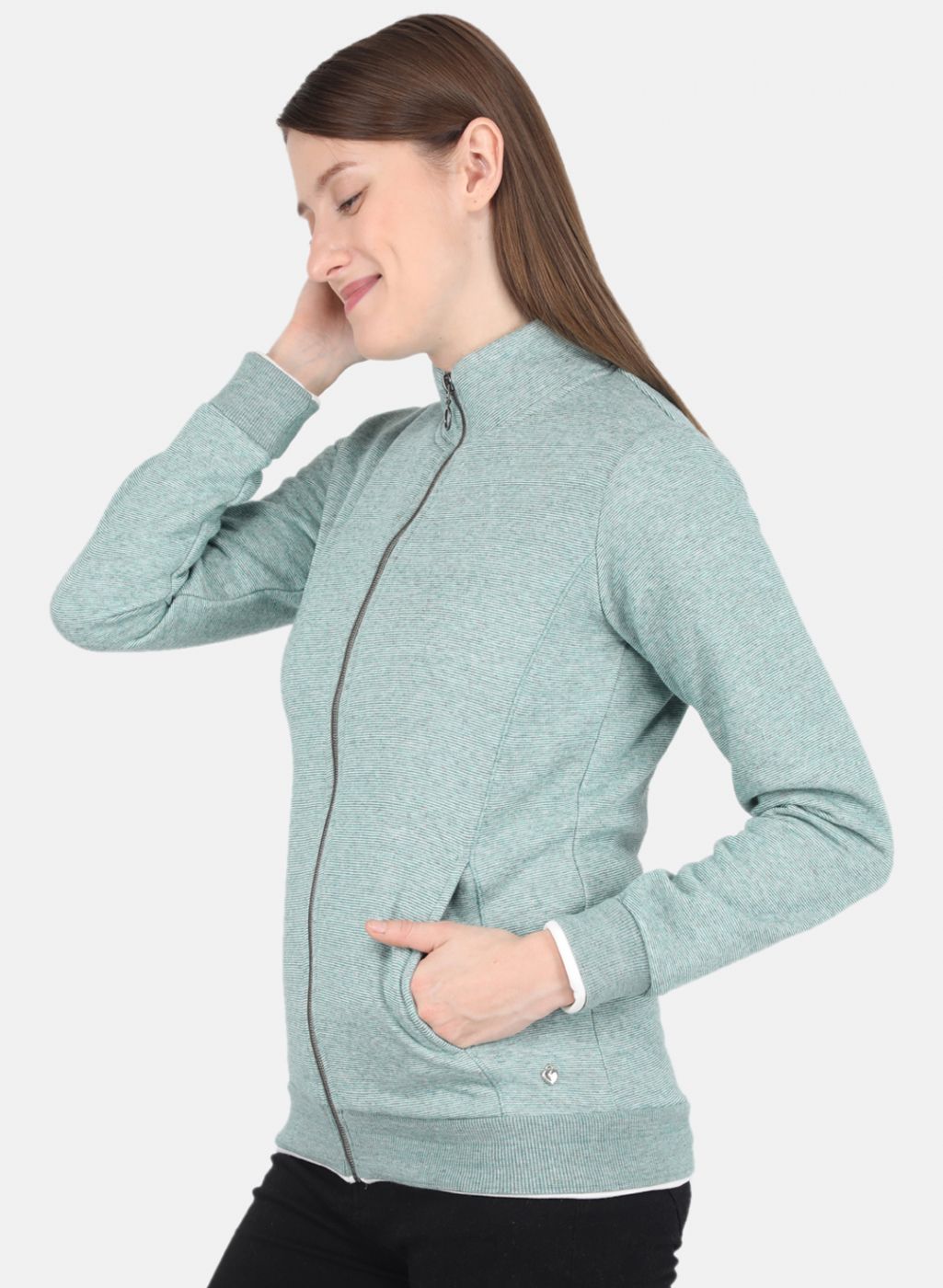 Women Green Stripe Sweatshirt