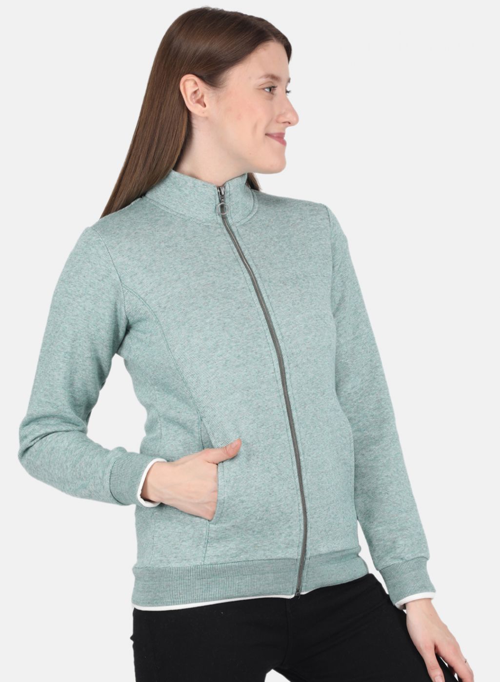 Women Green Stripe Sweatshirt