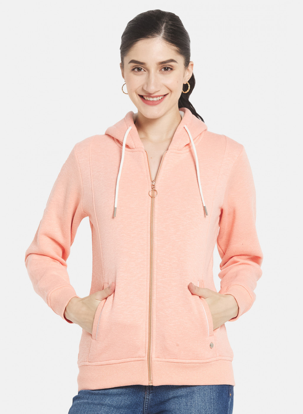 Women Peach Solid Sweatshirt