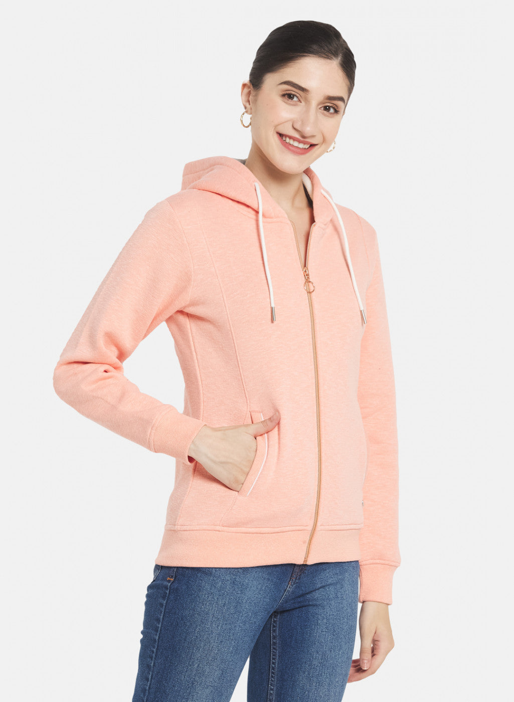Women Peach Solid Sweatshirt